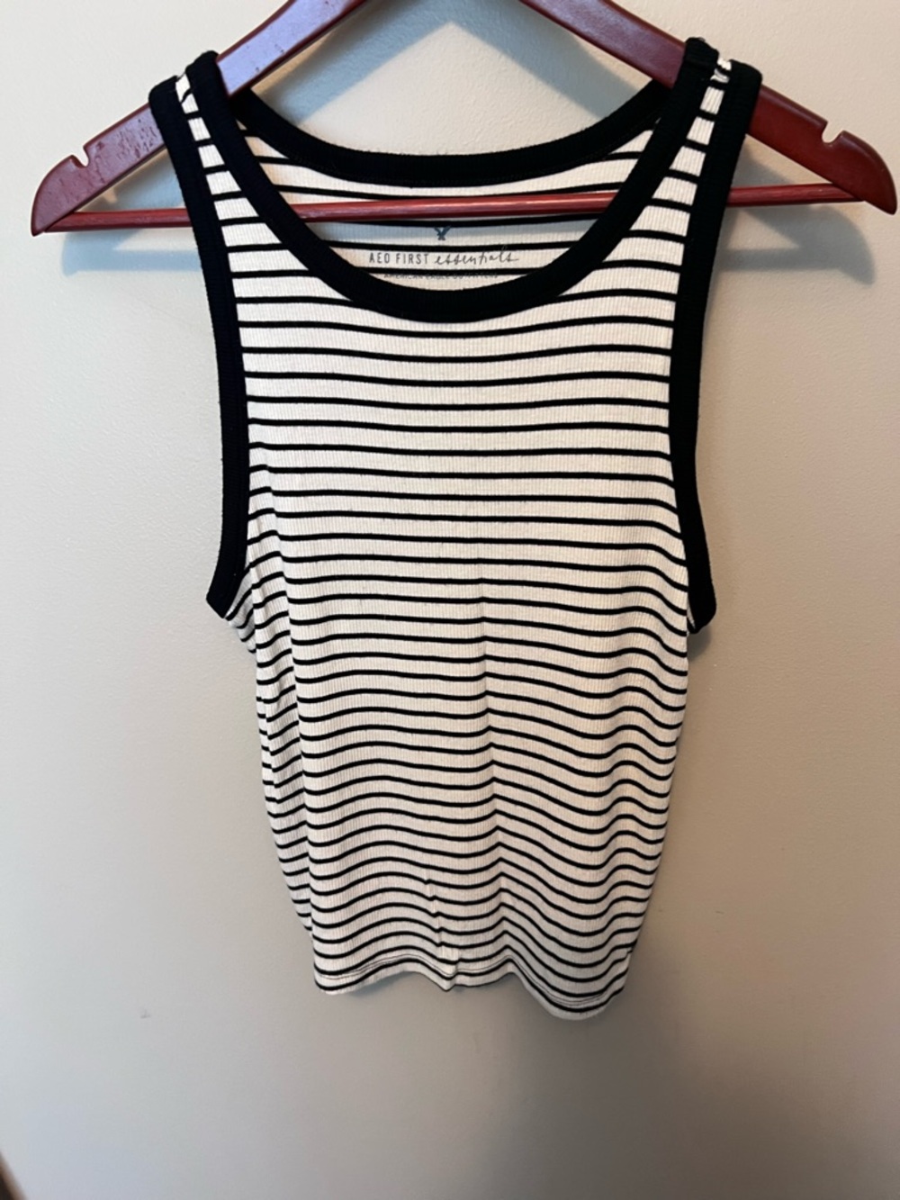 American Eagle AEO black  & White Striped Ribbed Tank Top size M - Picture 2 of 5